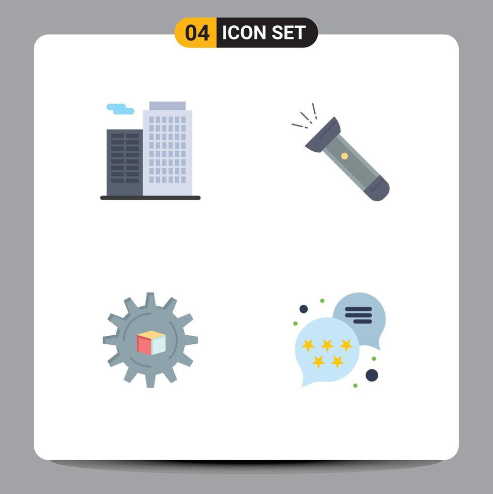 Group of 4 Flat Icons Signs and Symbols for apartment data torch camping scince Editable Vector Design Elements