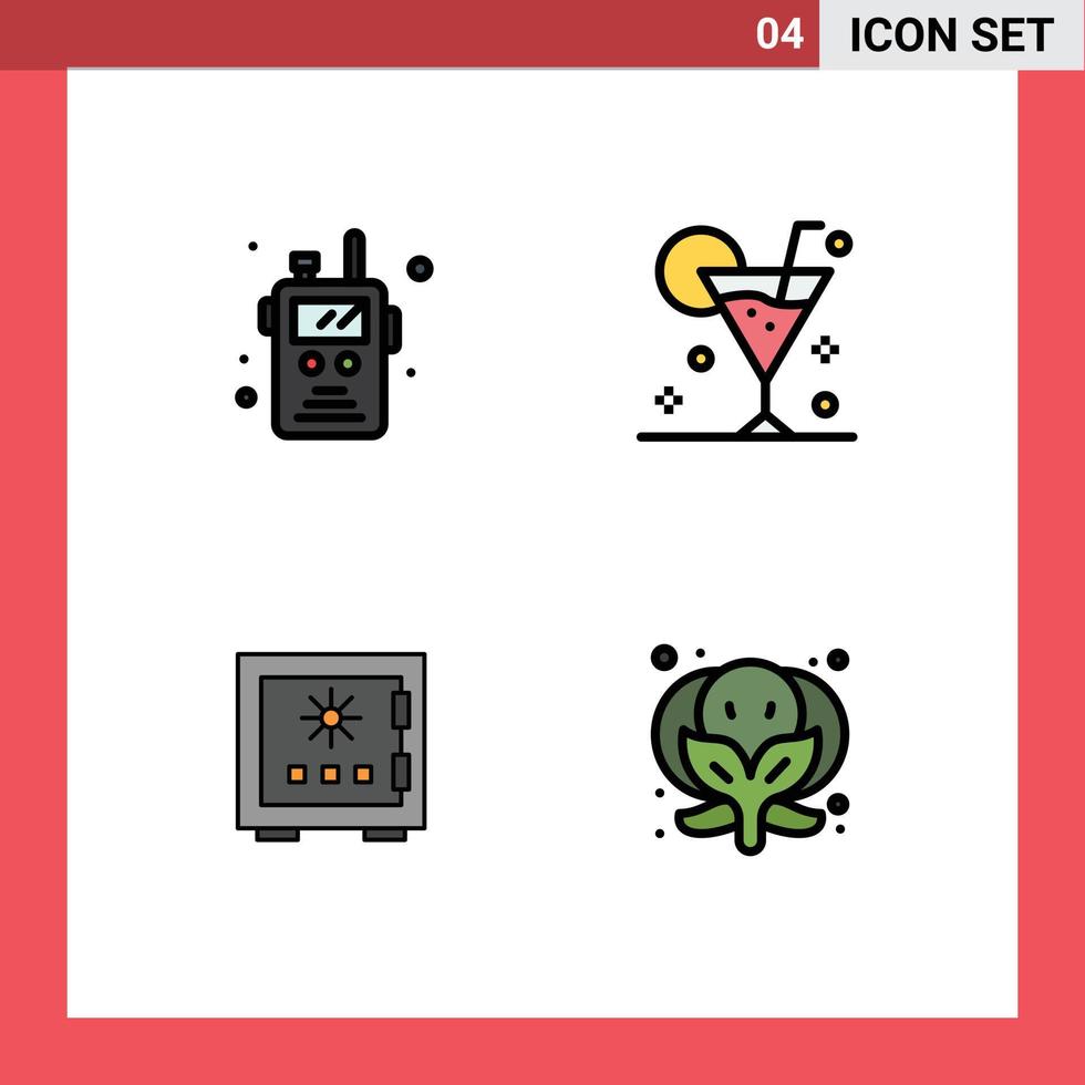 4 iconos creativos, signos y símbolos modernos de la policía, radio, bloqueo, fuego, cóctel, depósito, elementos de diseño vectorial editables vector