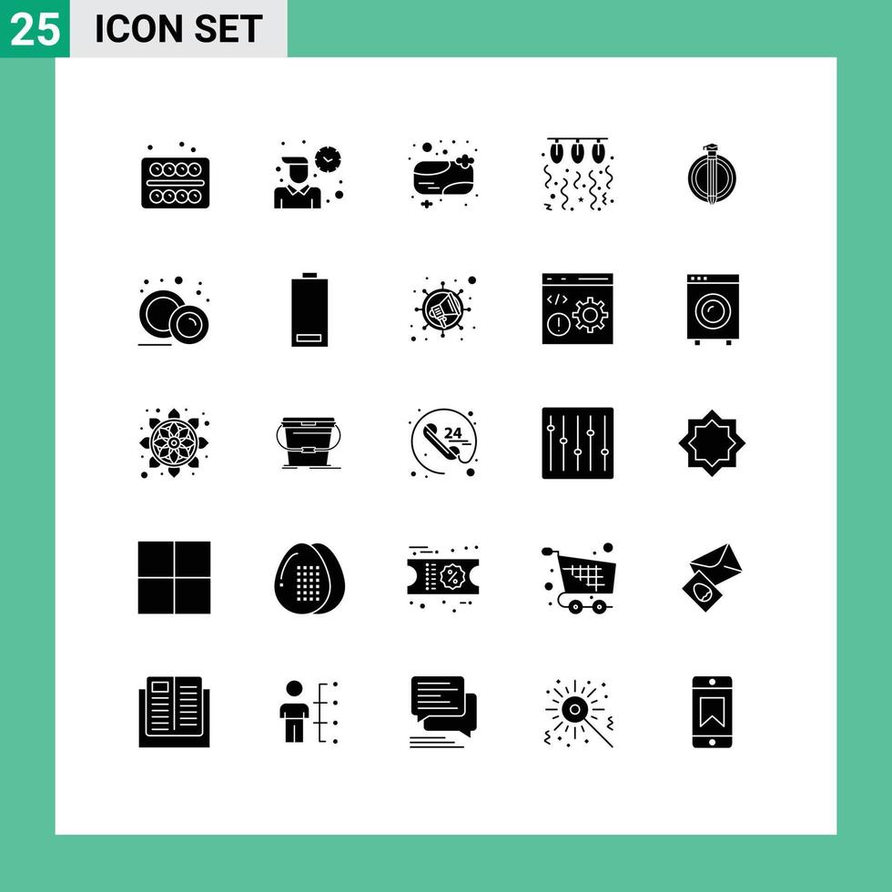 25 Universal Solid Glyph Signs Symbols of success love soap light bulb Editable Vector Design Elements