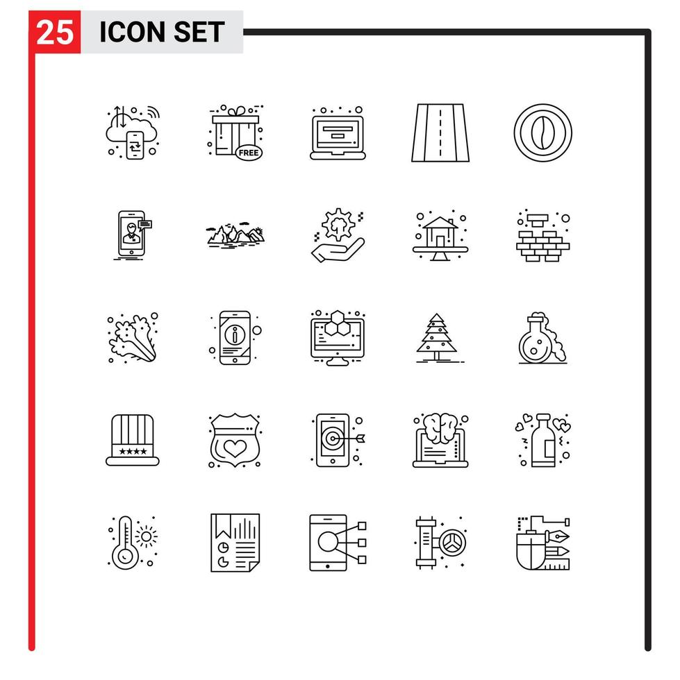 25 iconos creativos signos y símbolos modernos de forma de cocina caja de regalo perfil de carretera elementos de diseño vectorial editables vector
