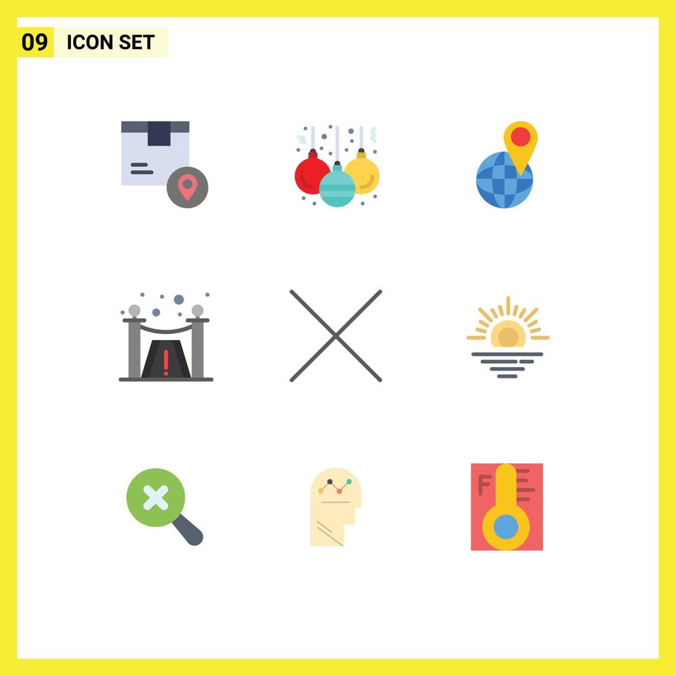 User Interface Pack of 9 Basic Flat Colors of sun close global services design Editable Vector Design Elements