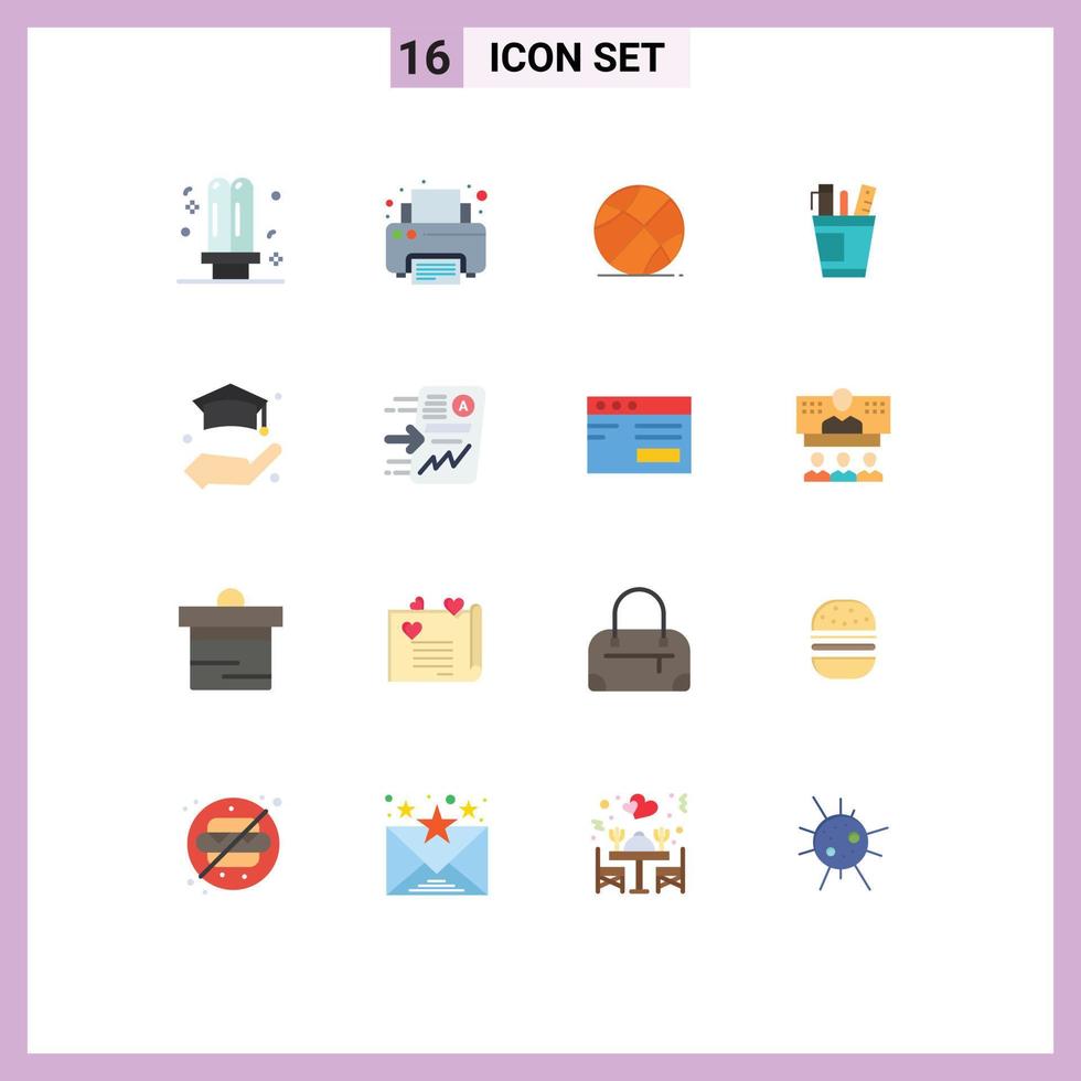 conjunto moderno de 16 colores planos pictograma de suministros oficina escritorio de impresión educación paquete editable de elementos de diseño de vectores creativos