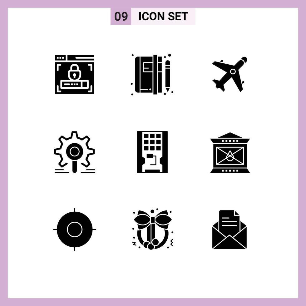 9 Universal Solid Glyph Signs Symbols of disk research ecommerce search engine Editable Vector Design Elements