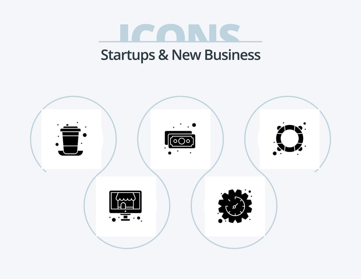 Startups And New Business Glyph Icon Pack 5 Icon Design. contact. money. break. cash. time vector