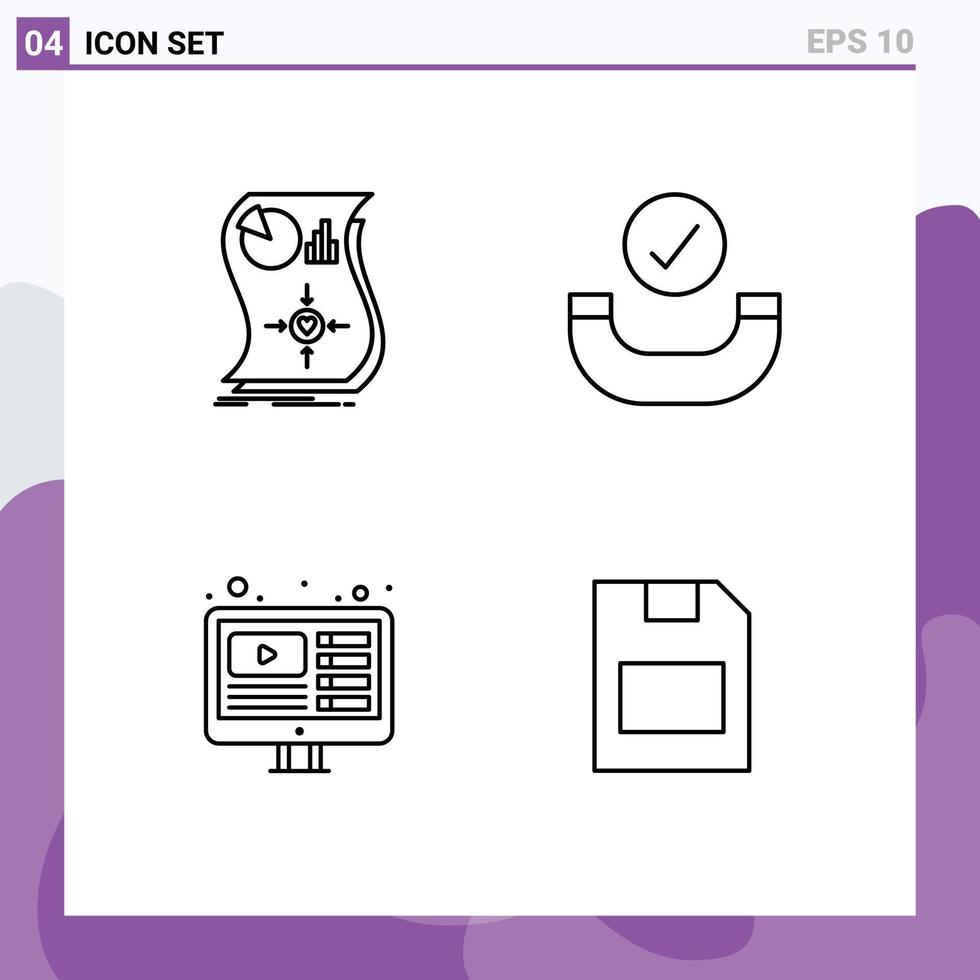 conjunto moderno de 4 pictogramas de colores planos de línea de relleno de respuesta web de estimación verificada elementos de diseño de vector editables en vivo