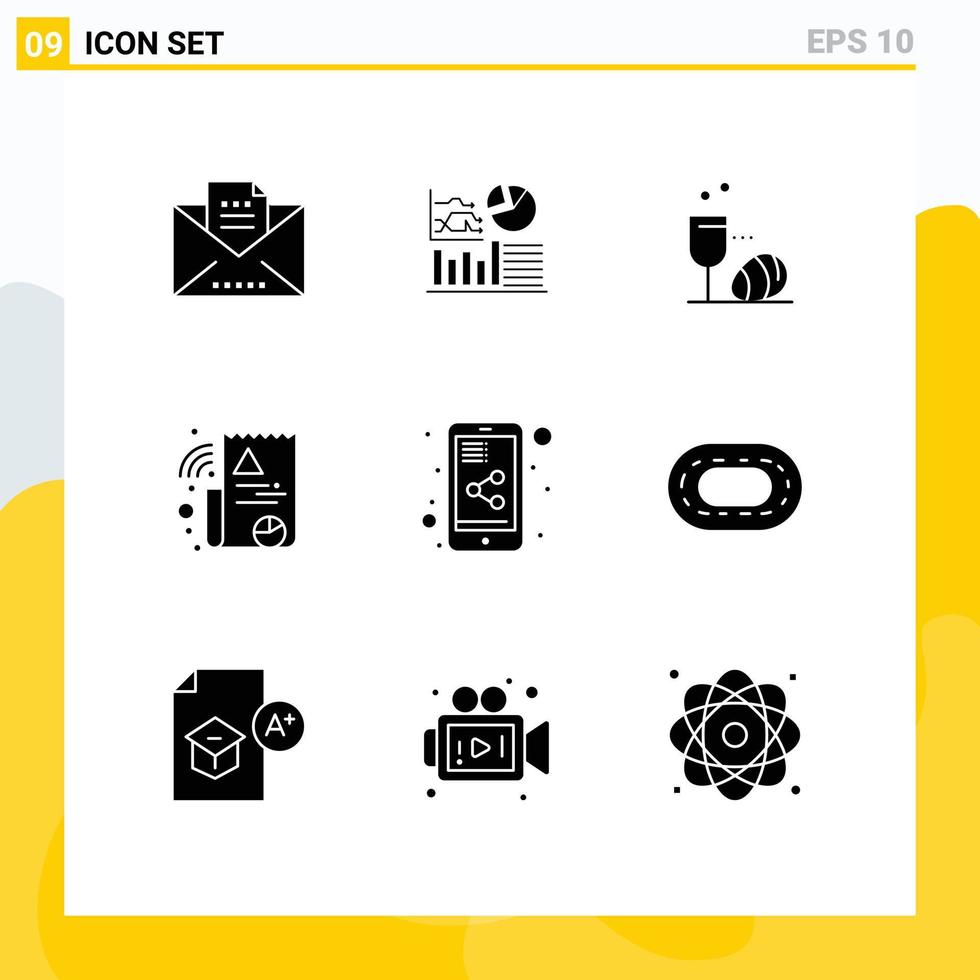 Pack of 9 creative Solid Glyphs of share mobile share glass file digital Editable Vector Design Elements