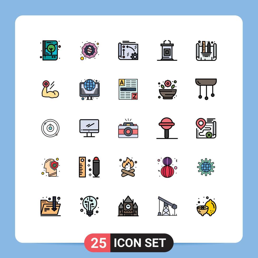 Pack of 25 creative Filled line Flat Colors of professor conference egg desk technology Editable Vector Design Elements
