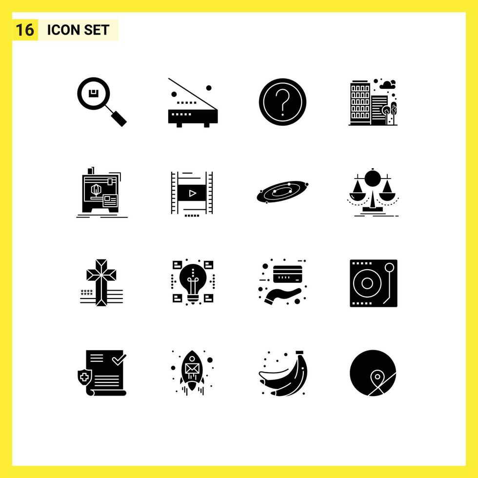 User Interface Pack of 16 Basic Solid Glyphs of house building equipment information help Editable Vector Design Elements