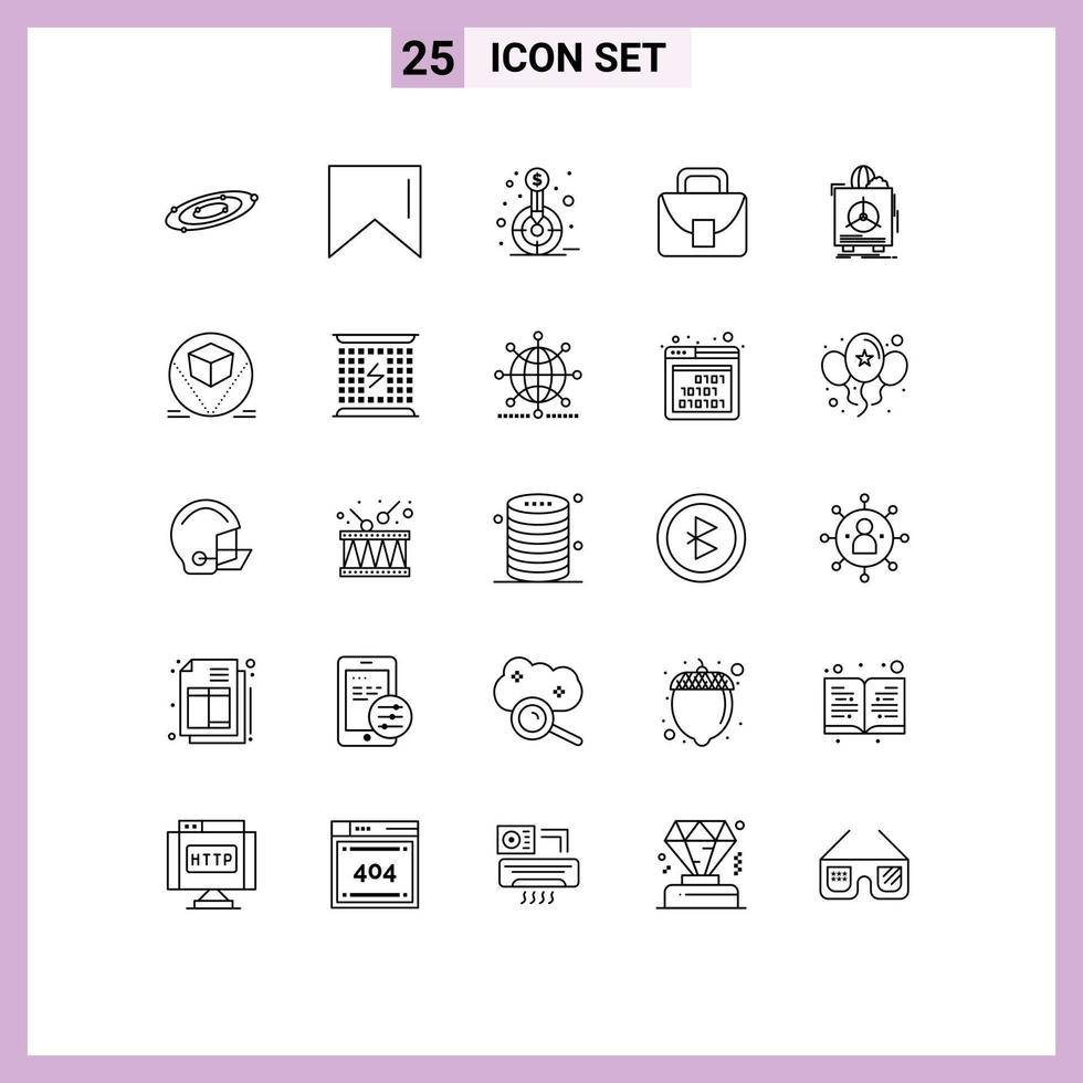 Stock Vector Icon Pack of 25 Line Signs and Symbols for fragile global financial logistic bag Editable Vector Design Elements