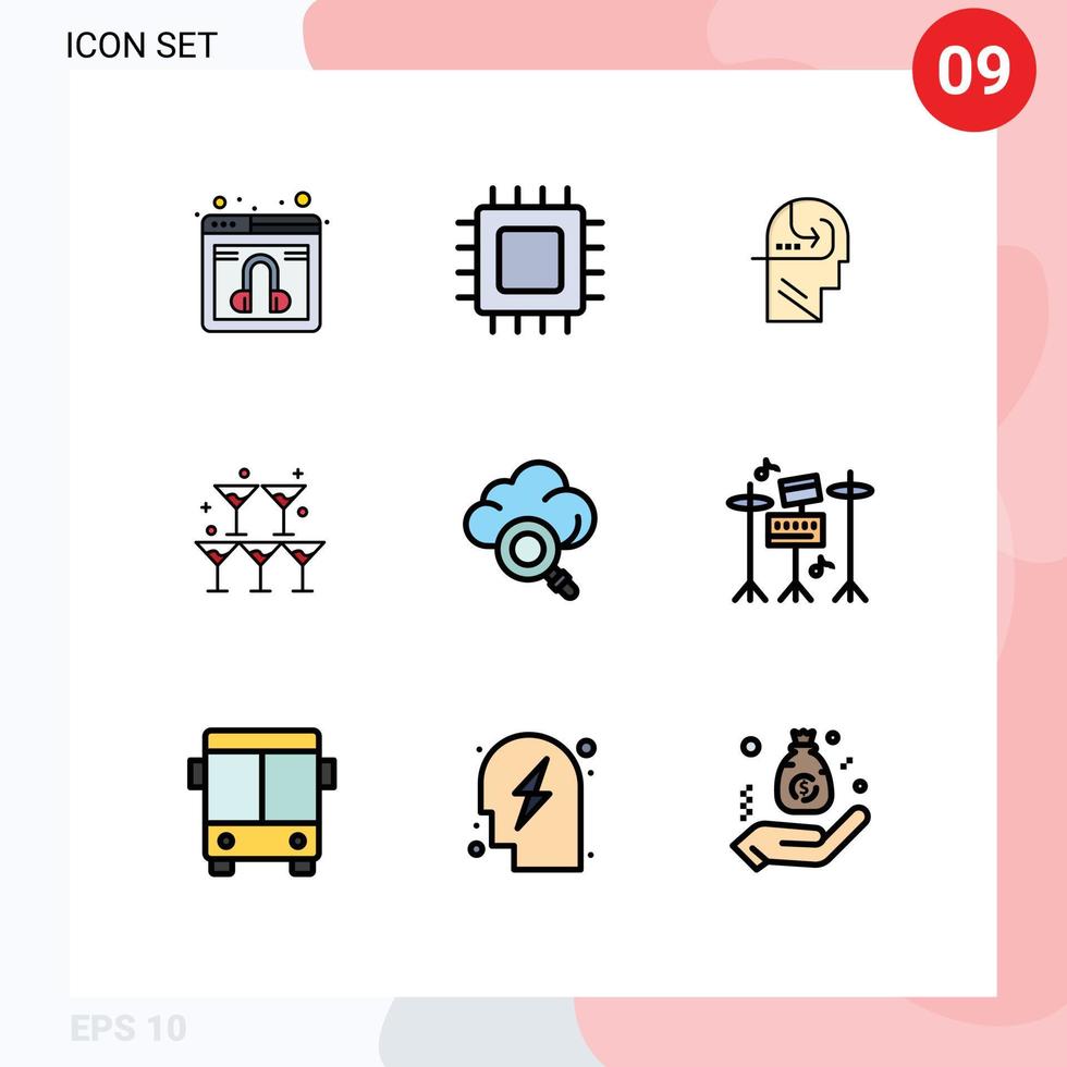 Universal Icon Symbols Group of 9 Modern Filledline Flat Colors of cloud heart hardware love head Editable Vector Design Elements