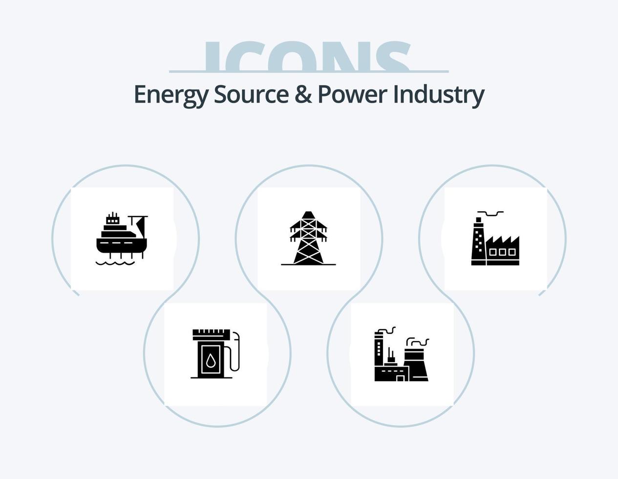 fuente de energía y diseño de iconos del paquete de iconos de glifos de la industria de energía 5. fábrica. Torre de transmisión. Embarcacion. transmisión. eléctrico vector