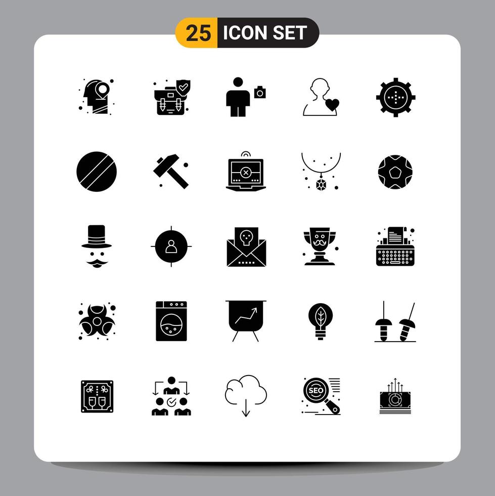 25 Universal Solid Glyph Signs Symbols of gadget heart avatar love photo Editable Vector Design Elements