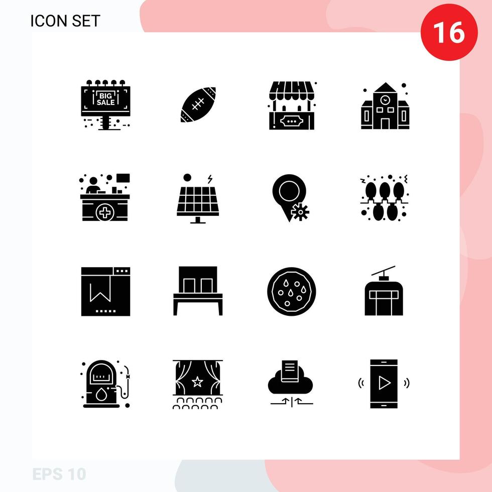Set of 16 Commercial Solid Glyphs pack for counter building rugby education play Editable Vector Design Elements