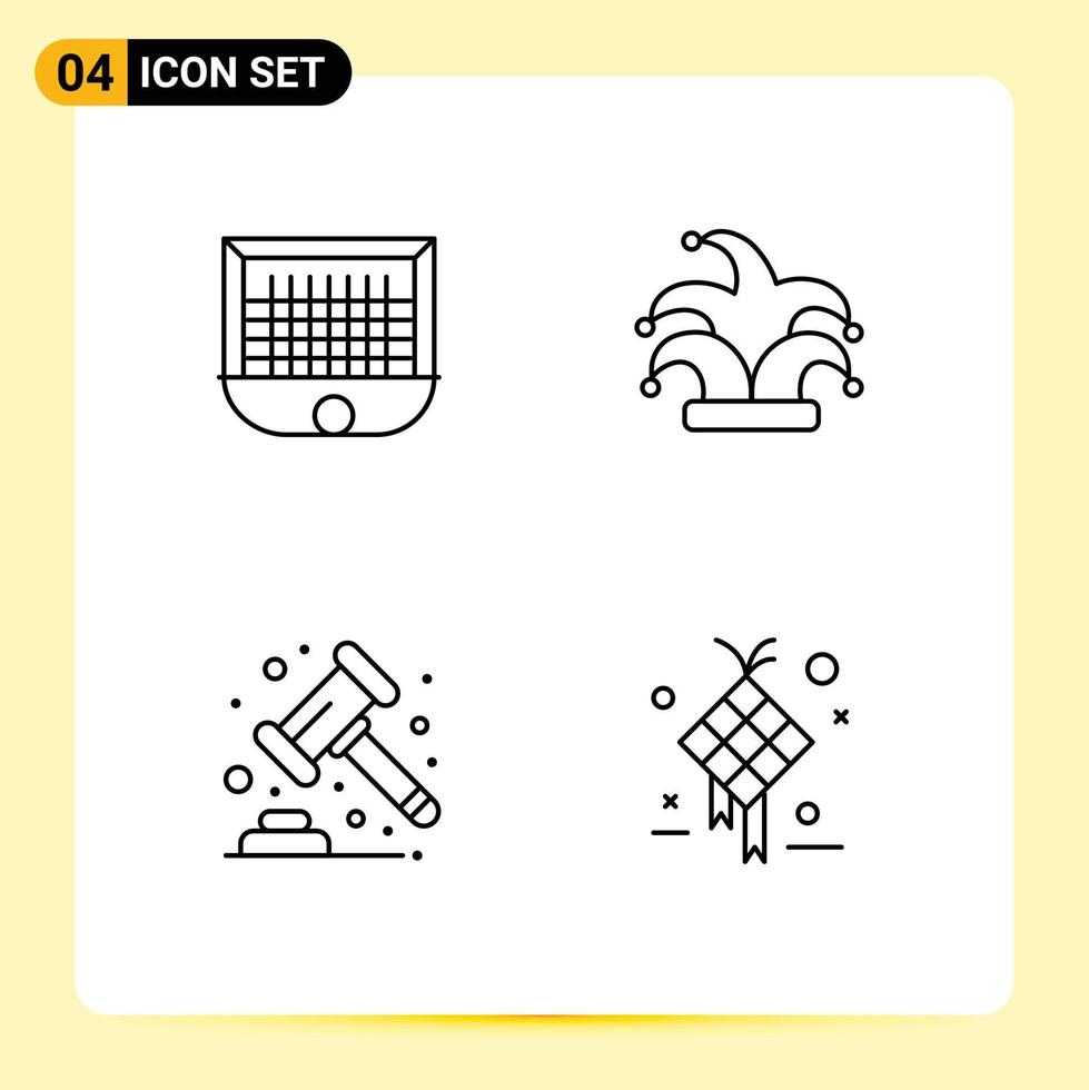 4 Universal Line Signs Symbols of ball auction net crown law Editable Vector Design Elements