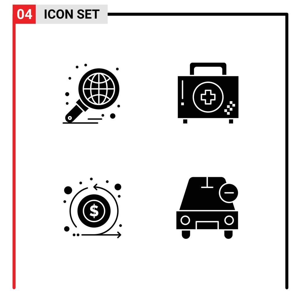 Pictogram Set of 4 Simple Solid Glyphs of analysis fitness graph box flow Editable Vector Design Elements