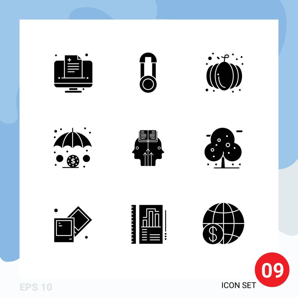 9 Universal Solid Glyphs Set for Web and Mobile Applications programming mind autumn investment finance Editable Vector Design Elements