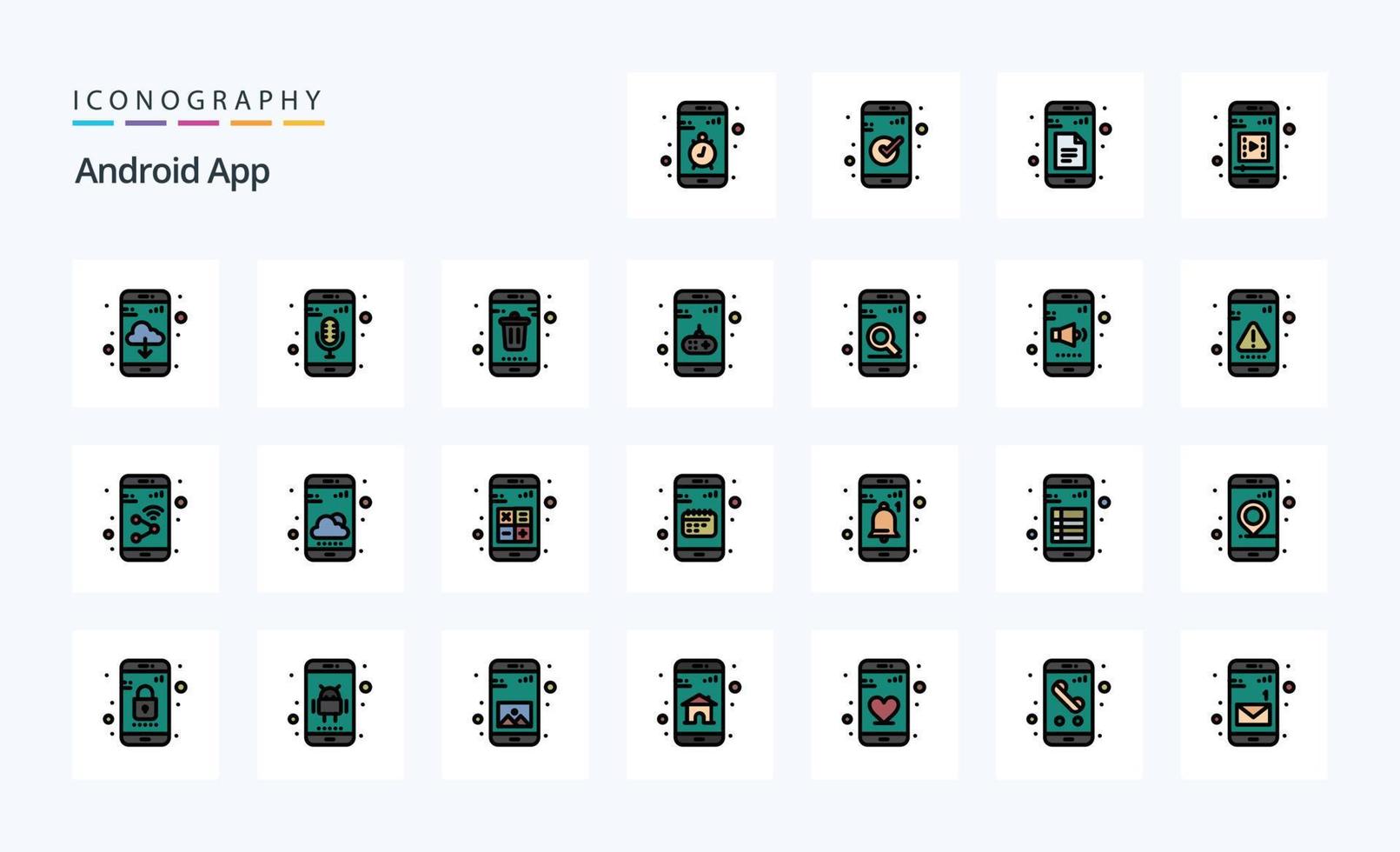 25 Android App Line Filled Style icon pack vector