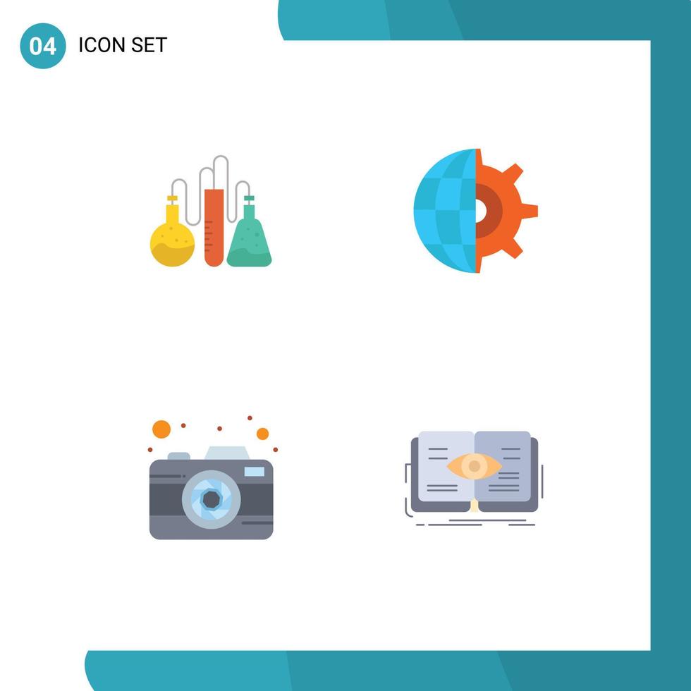 Universal Icon Symbols Group of 4 Modern Flat Icons of chemical photography science setting capture Editable Vector Design Elements