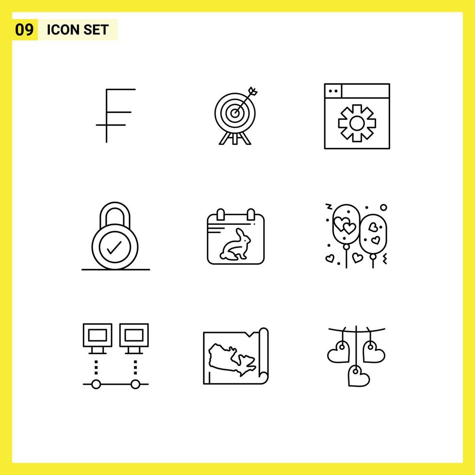 Modern Set of 9 Outlines and symbols such as date day web calender padlock Editable Vector Design Elements