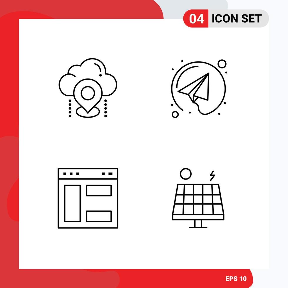 conjunto de 4 iconos de ui modernos símbolos signos para ubicación mapa de internet avión de papel sitio web elementos de diseño vectorial editables vector