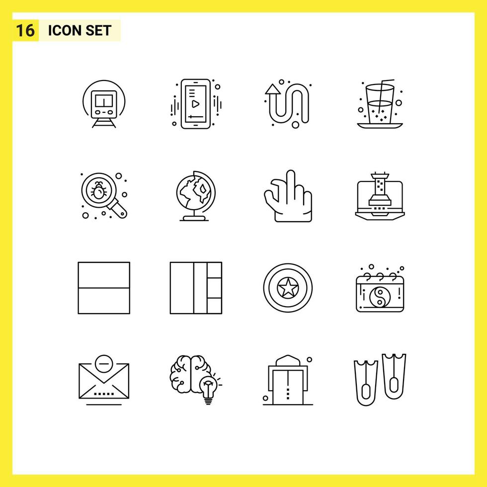 Set of 16 Vector Outlines on Grid for find juice arrow food beverage Editable Vector Design Elements