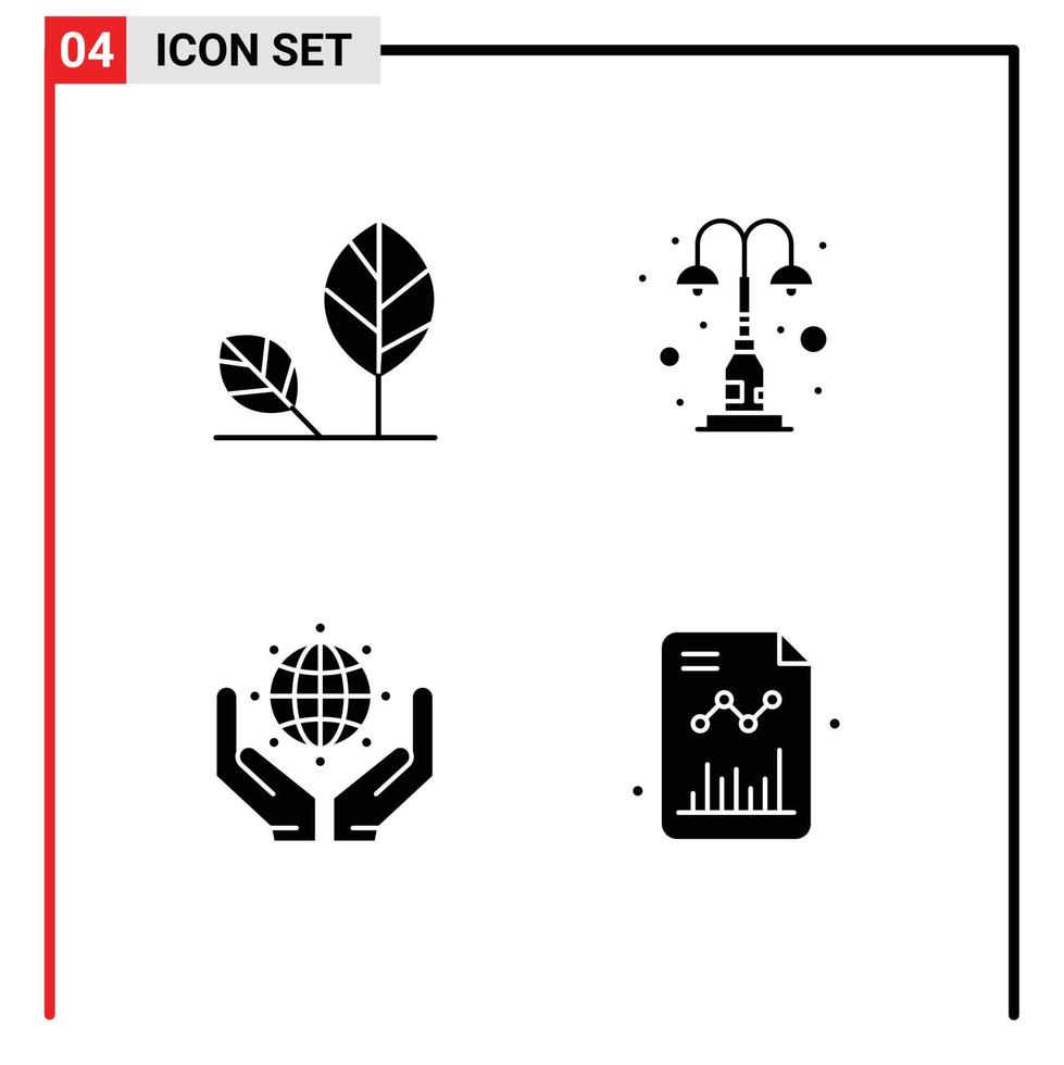 paquete de 4 signos y símbolos de glifos sólidos modernos para medios de impresión web, como la luz de la hoja de la calle de la tierra, que protegen los elementos de diseño de vectores editables