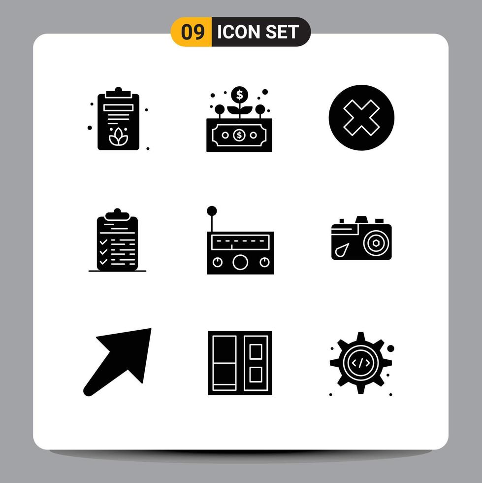 9 Thematic Vector Solid Glyphs and Editable Symbols of equipment file delete document clipboard Editable Vector Design Elements