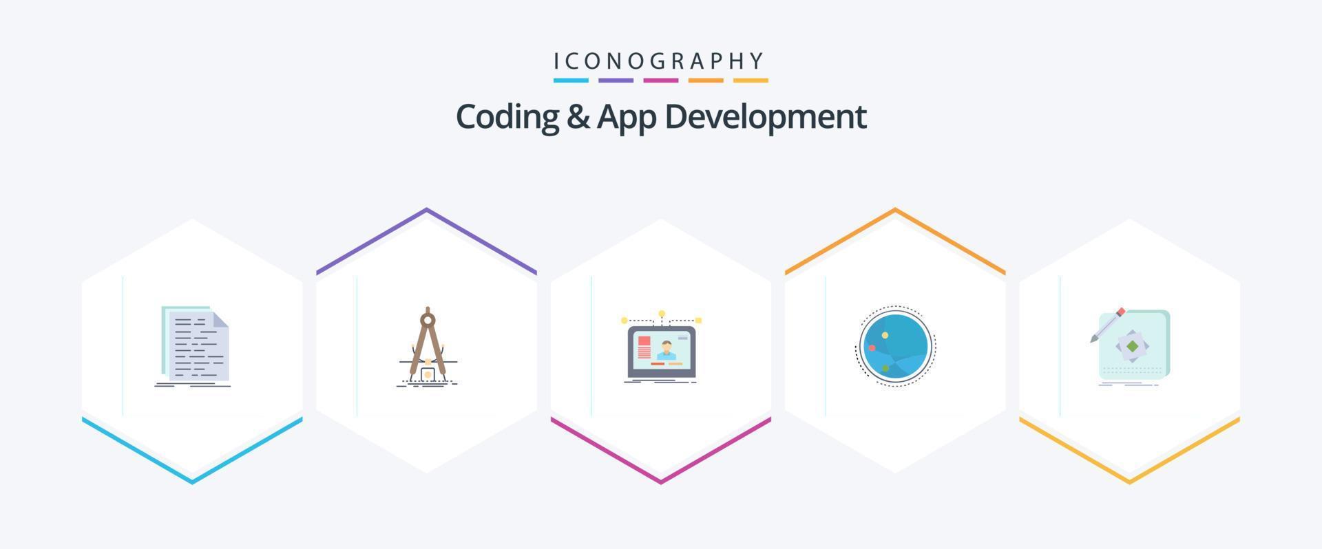 Coding And App Development 25 Flat icon pack including connection. worldwide. refinement. design. user vector