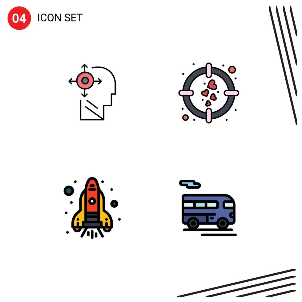 Stock Vector Icon Pack of 4 Line Signs and Symbols for mind rocket head target bus Editable Vector Design Elements