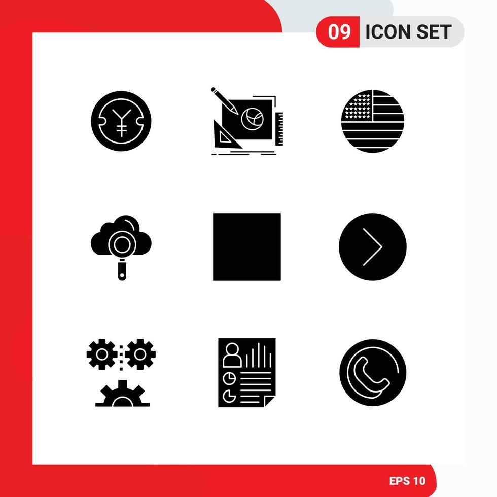9 Universal Solid Glyph Signs Symbols of full screen search design process computing usa Editable Vector Design Elements
