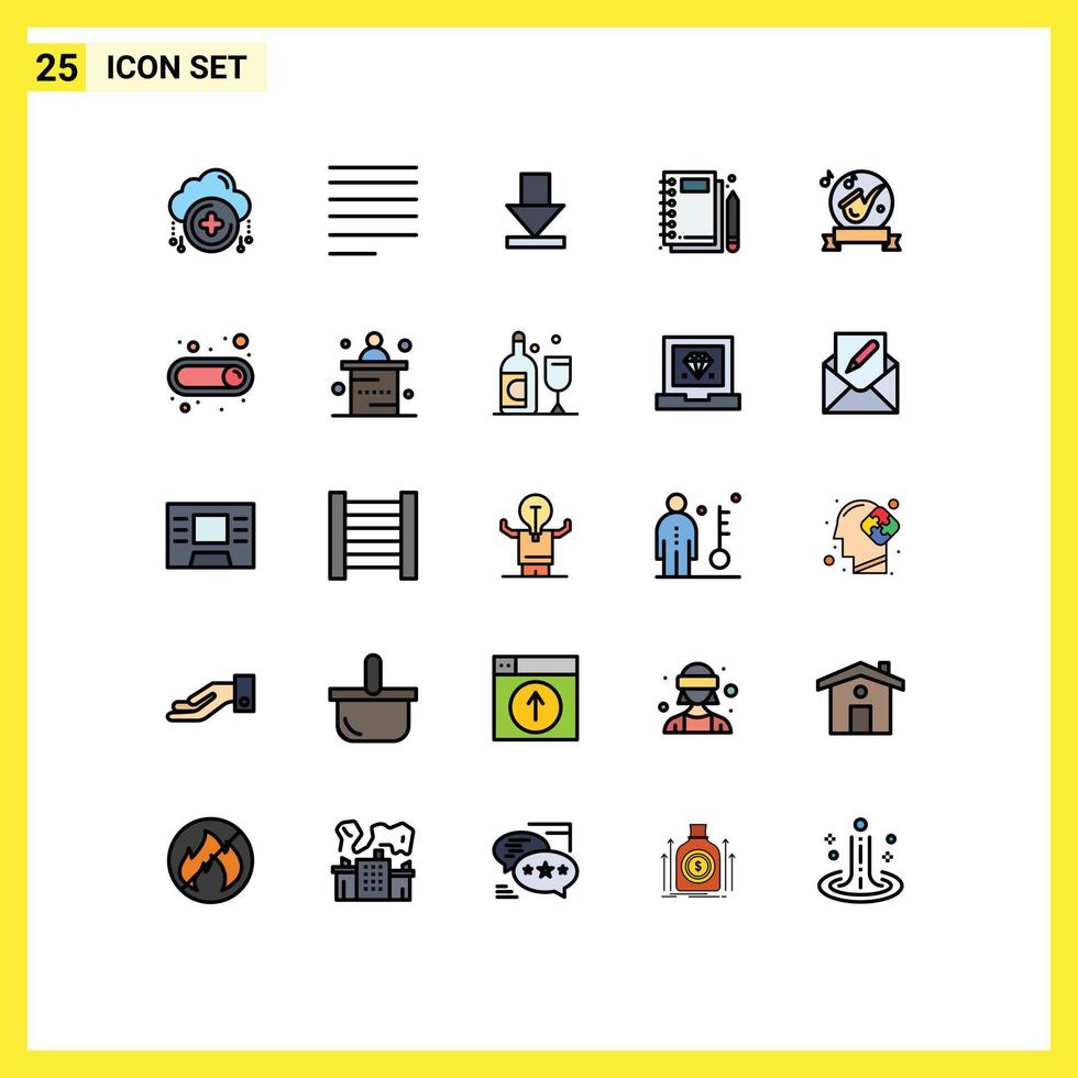 Set of 25 Modern UI Icons Symbols Signs for music ribbon dawn writing notepad Editable Vector Design Elements