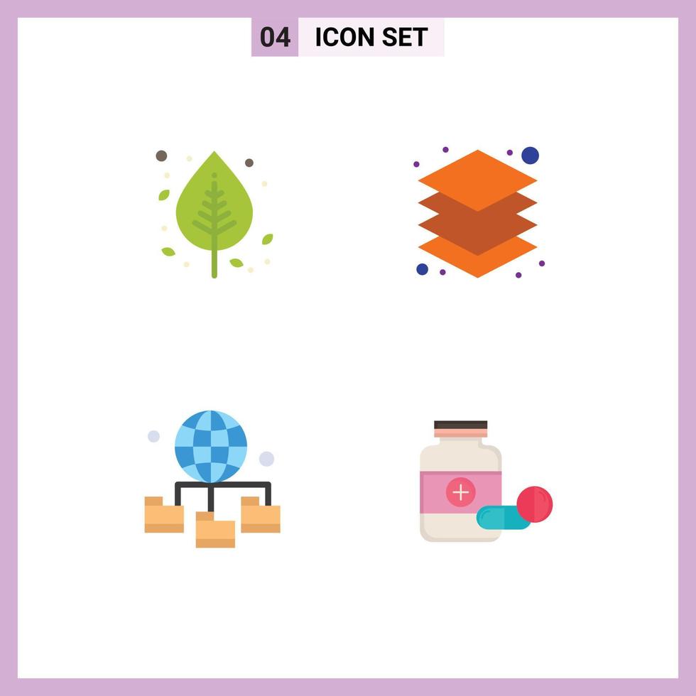 Pack of 4 Modern Flat Icons Signs and Symbols for Web Print Media such as autumn globe nature layers technology Editable Vector Design Elements