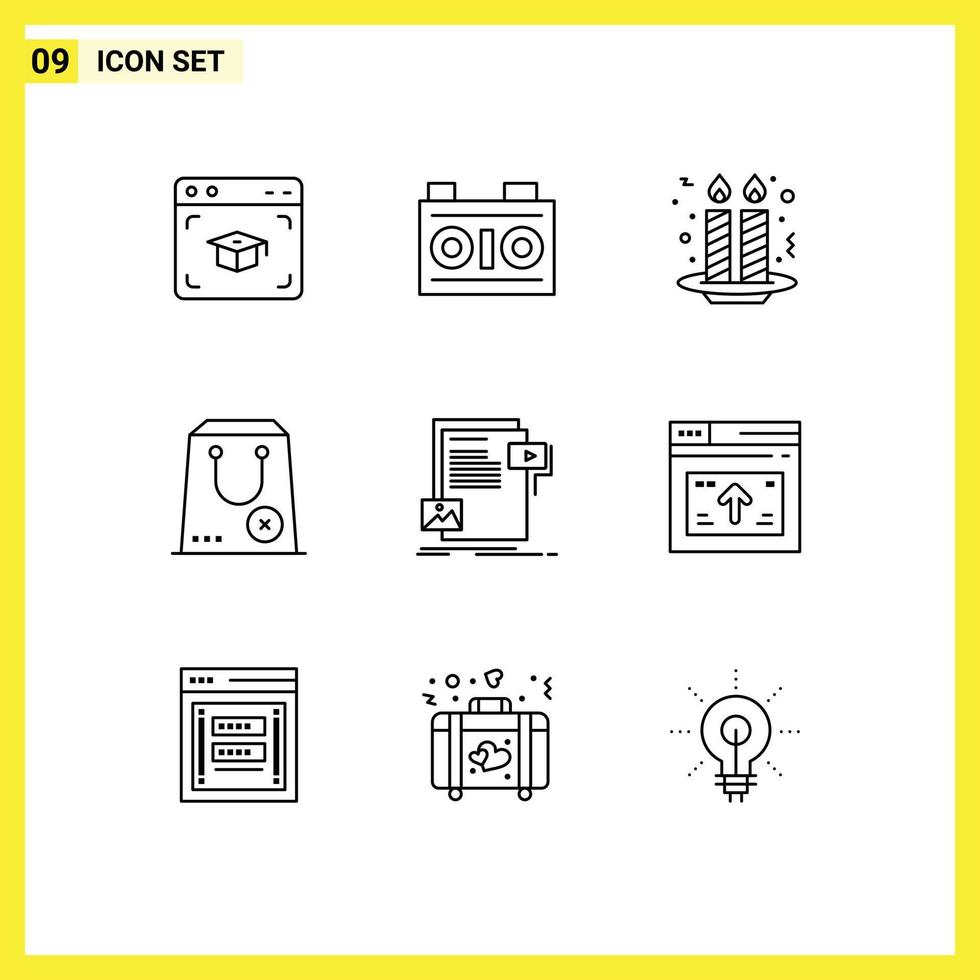 Outline Pack of 9 Universal Symbols of data e cake commerce buy Editable Vector Design Elements