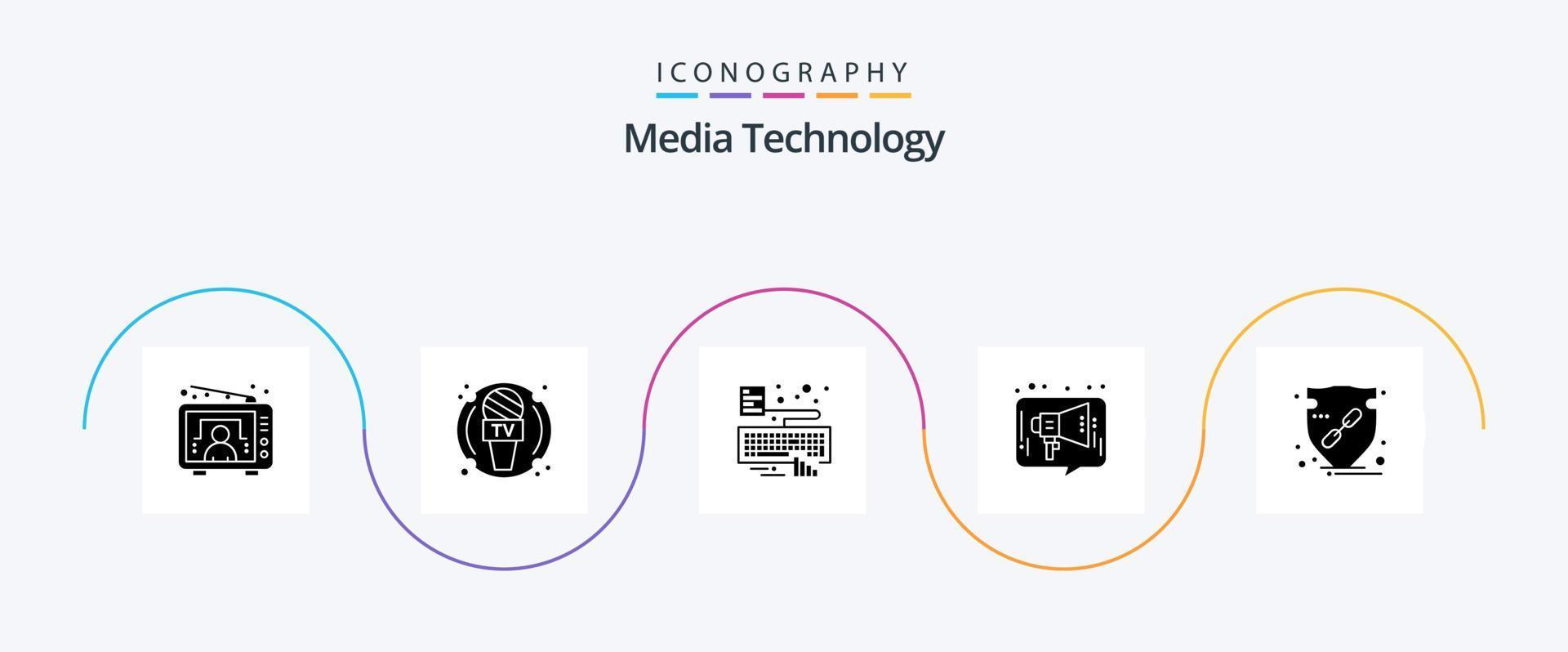 paquete de iconos de glifo 5 de tecnología de medios que incluye confianza. medios de comunicación. las manos. marketing. chat vector