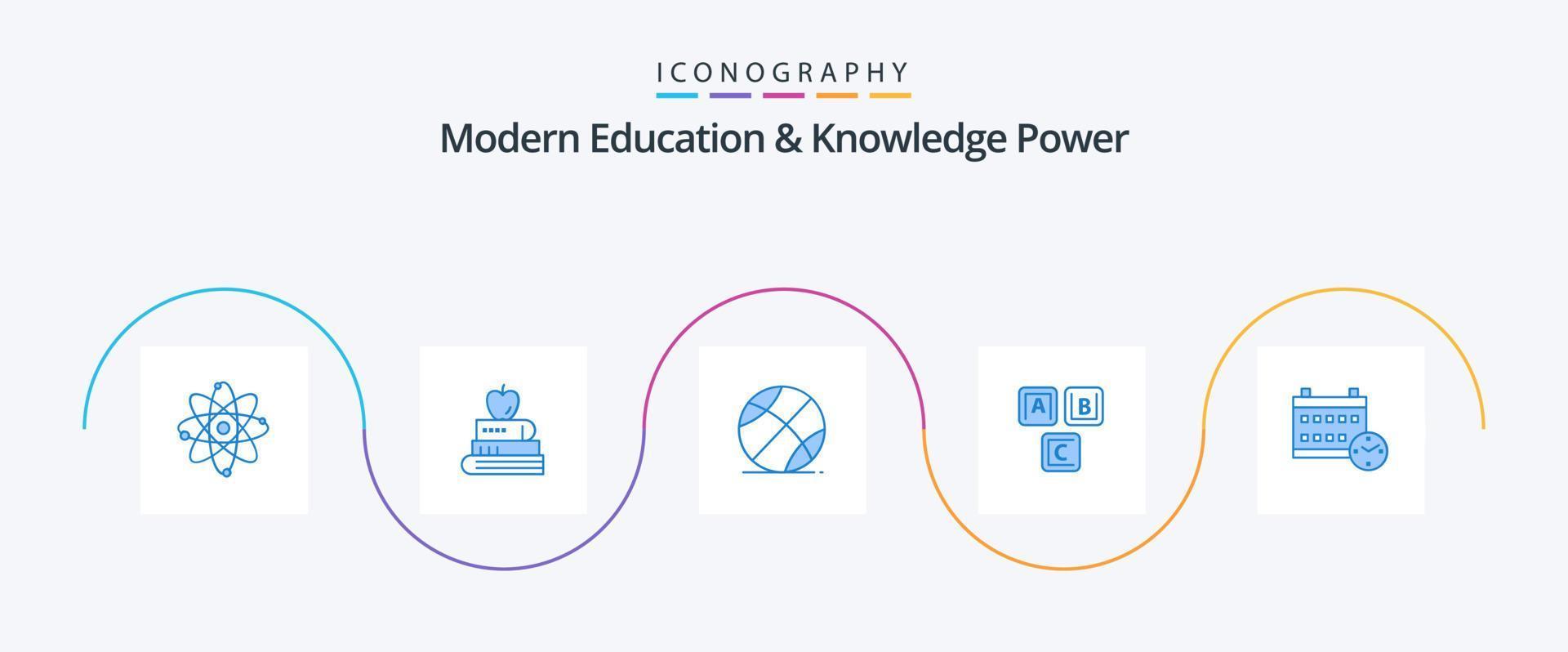 Modern Education And Knowledge Power Blue 5 Icon Pack Including calendar. alphabet. ball. basic. abc vector