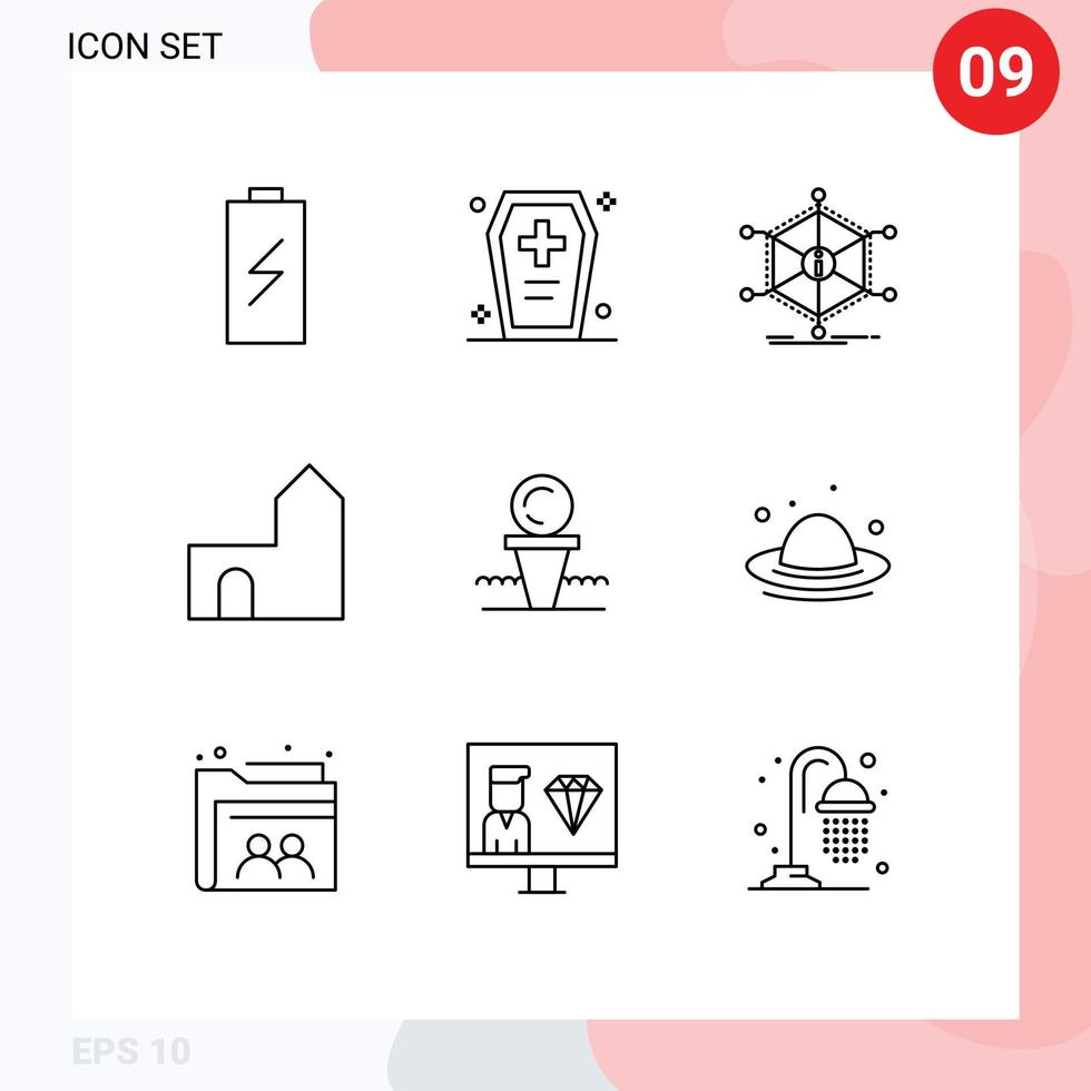Set of 9 Modern UI Icons Symbols Signs for castle tower castle halloween casket resources info Editable Vector Design Elements
