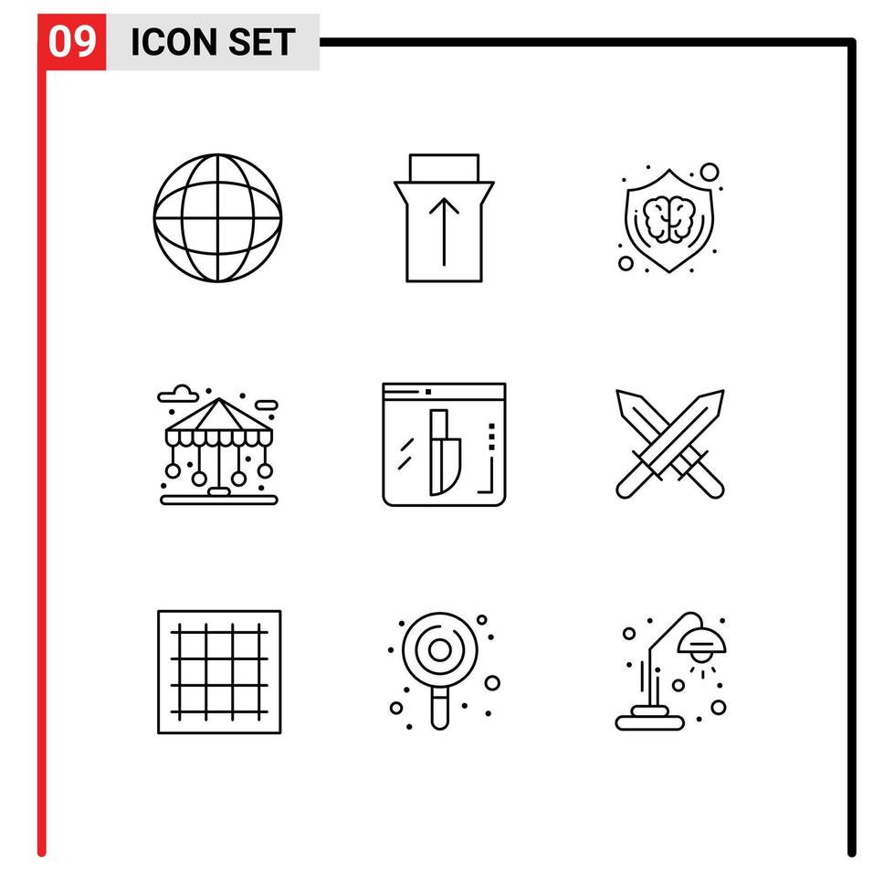 Universal Icon Symbols Group of 9 Modern Outlines of knife evidence idea life city Editable Vector Design Elements