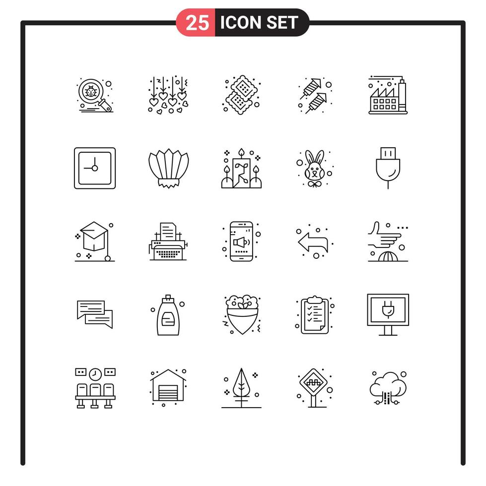 Pack of 25 creative Lines of economy digital cookie fire work rocket Editable Vector Design Elements