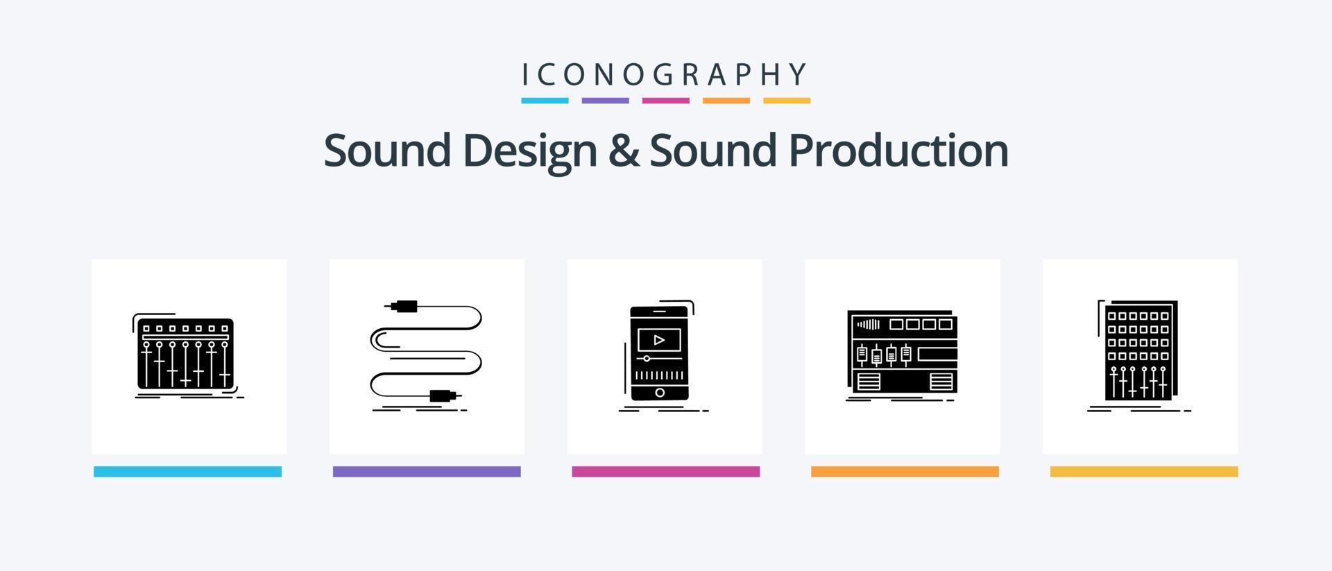 Sound Design And Sound Production Glyph 5 Icon Pack Including module. audio. sound. mobile. player. Creative Icons Design vector