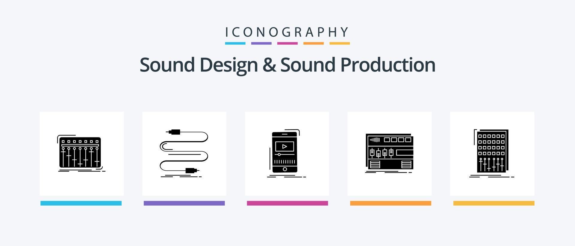 paquete de iconos de glifo 5 de diseño de sonido y producción de sonido que incluye el módulo. audio. sonido. móvil. jugador. diseño de iconos creativos vector