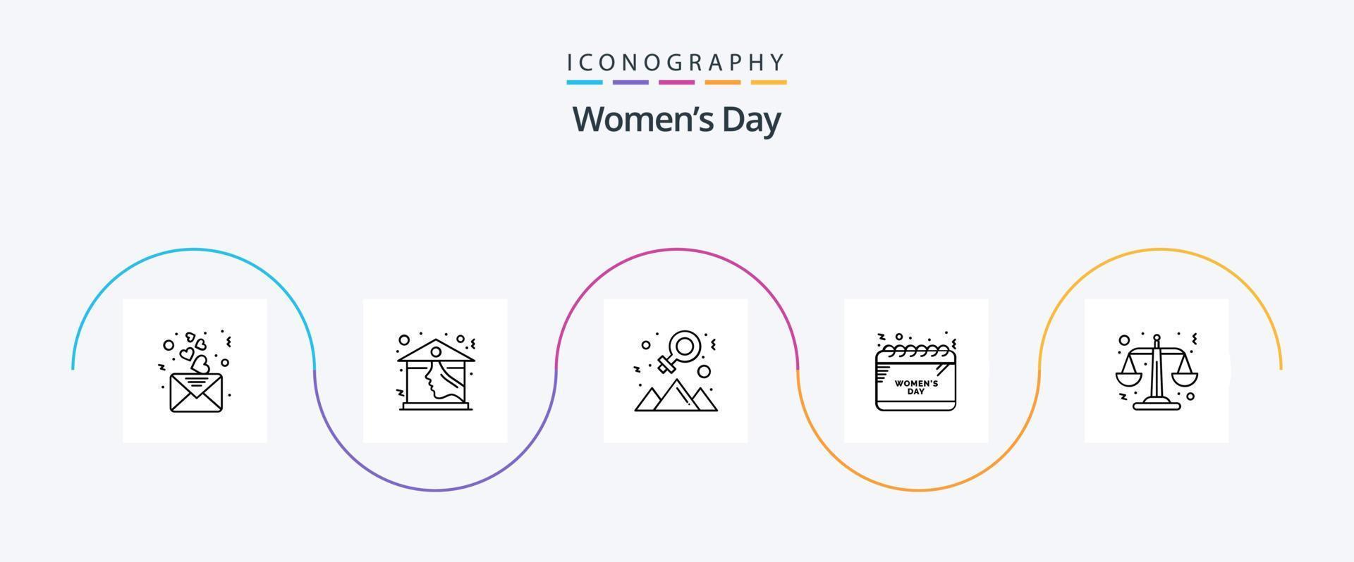 paquete de iconos de la línea 5 del día de la mujer que incluye justicia. hora. calendario. éxito vector