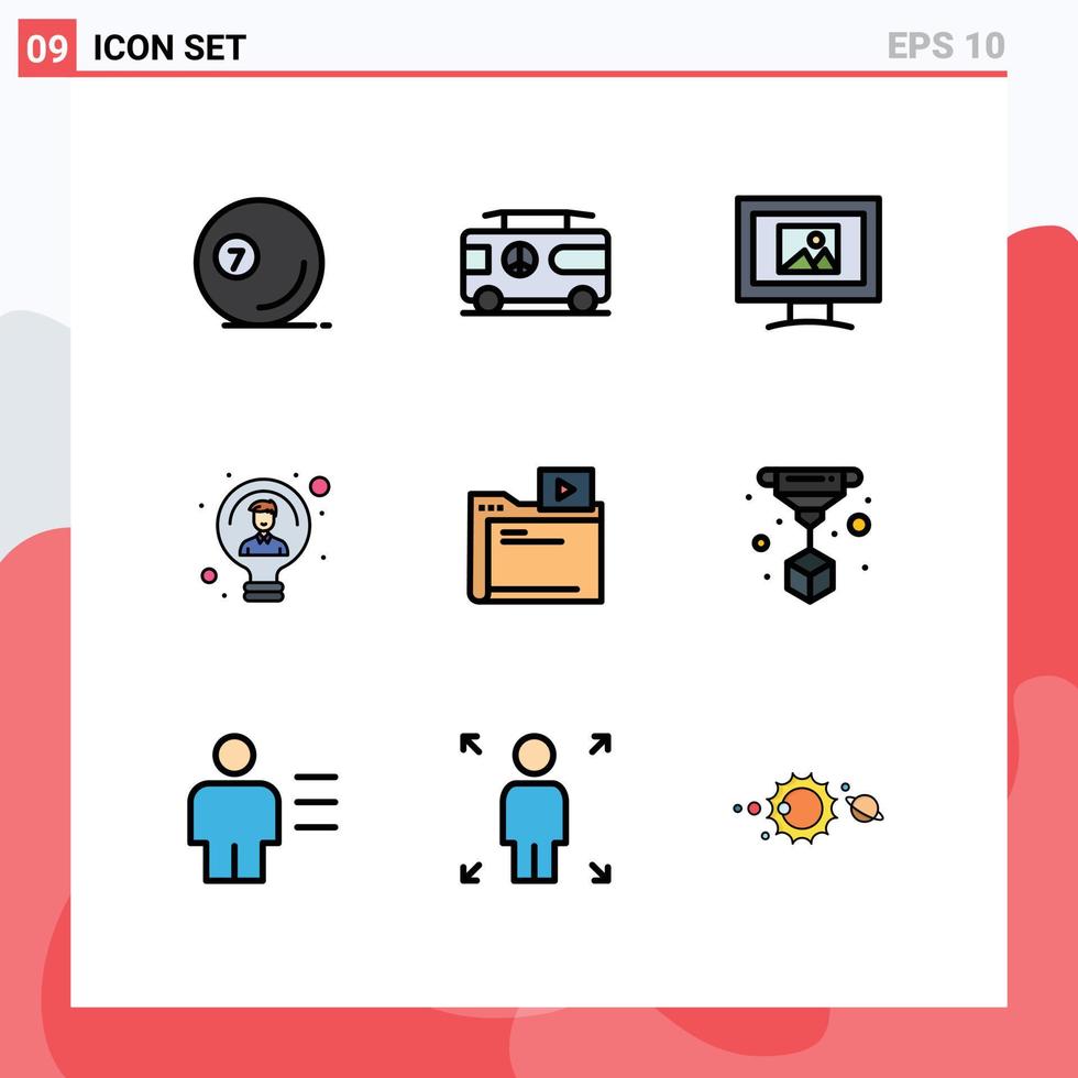 Modern Set of 9 Filledline Flat Colors Pictograph of folder person van light bulb Editable Vector Design Elements
