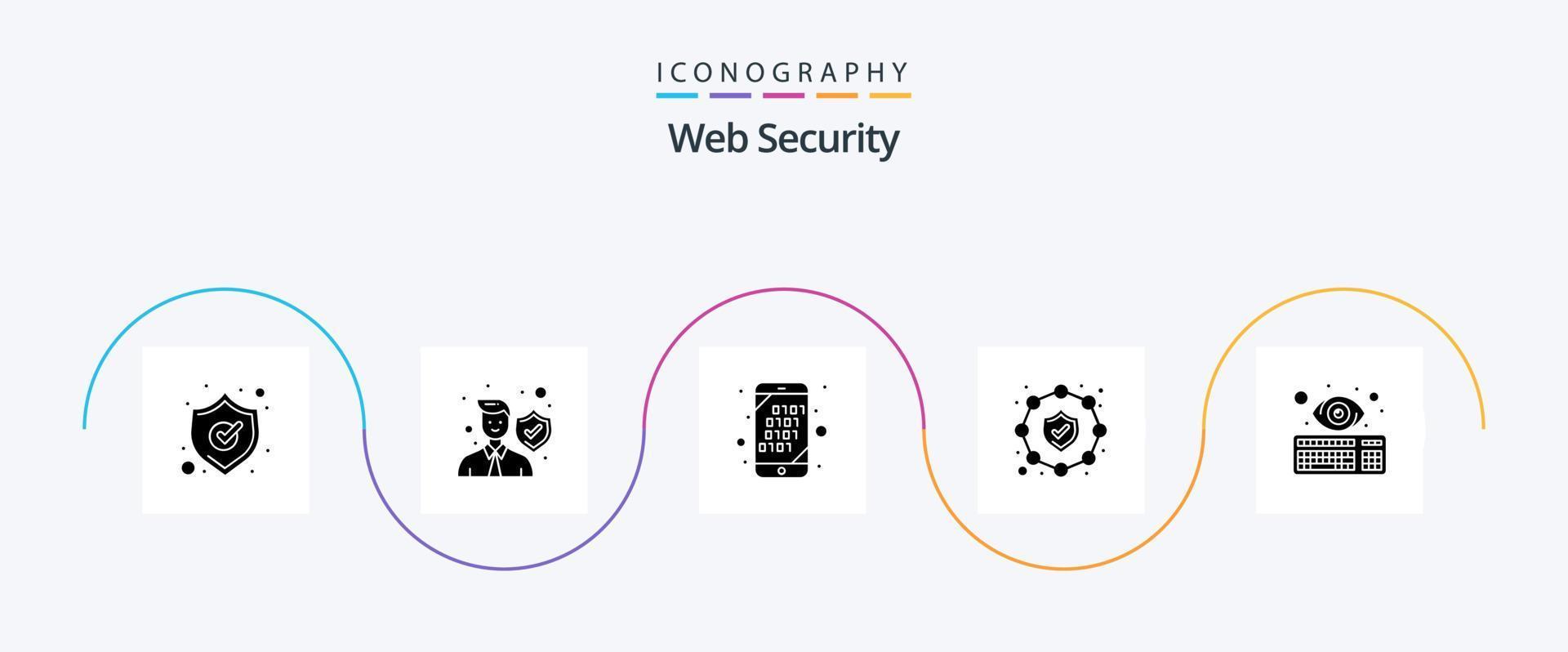 Web Security Glyph 5 Icon Pack Including hacker. cyber. binary. security. network vector