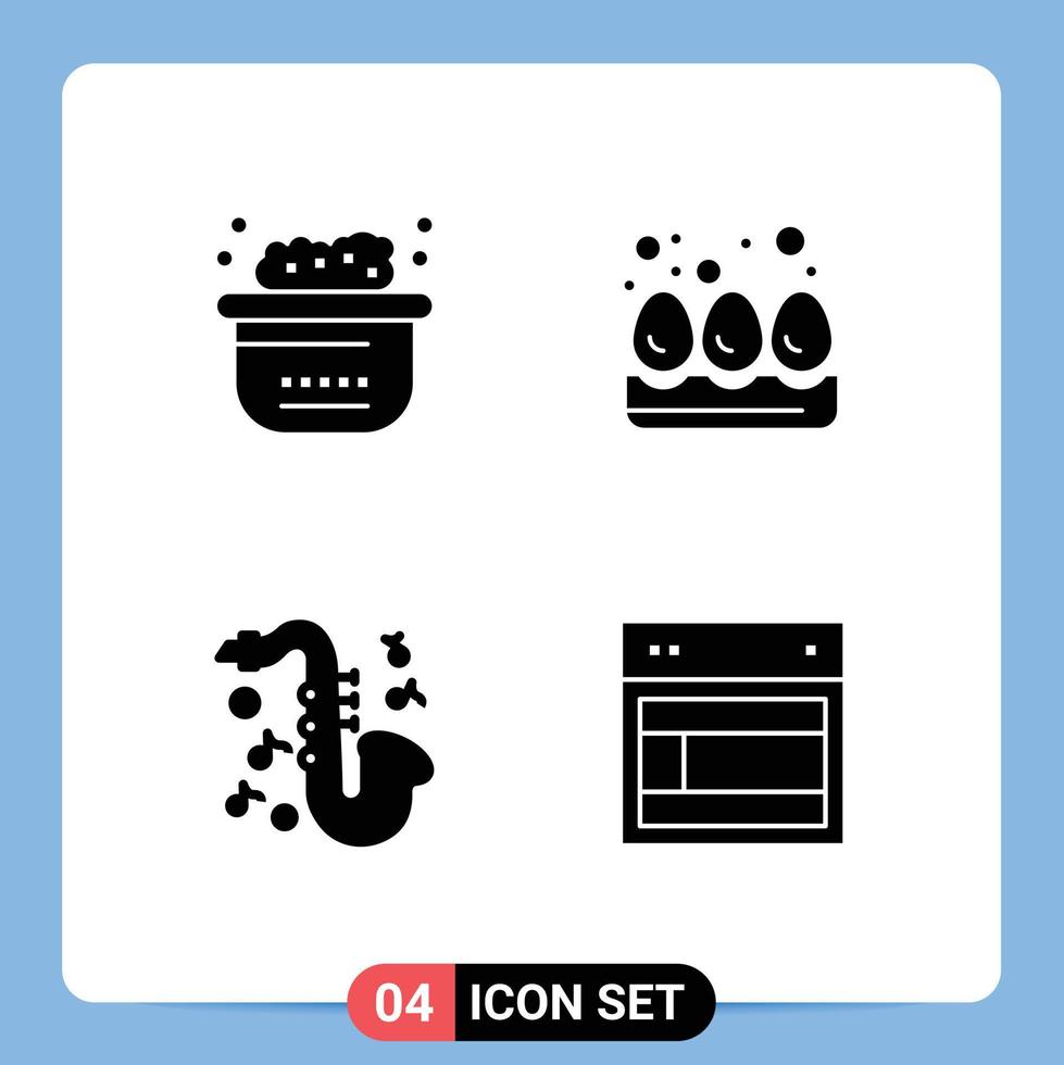 Pack of 4 creative Solid Glyphs of animals saxophone clean eggs layout Editable Vector Design Elements