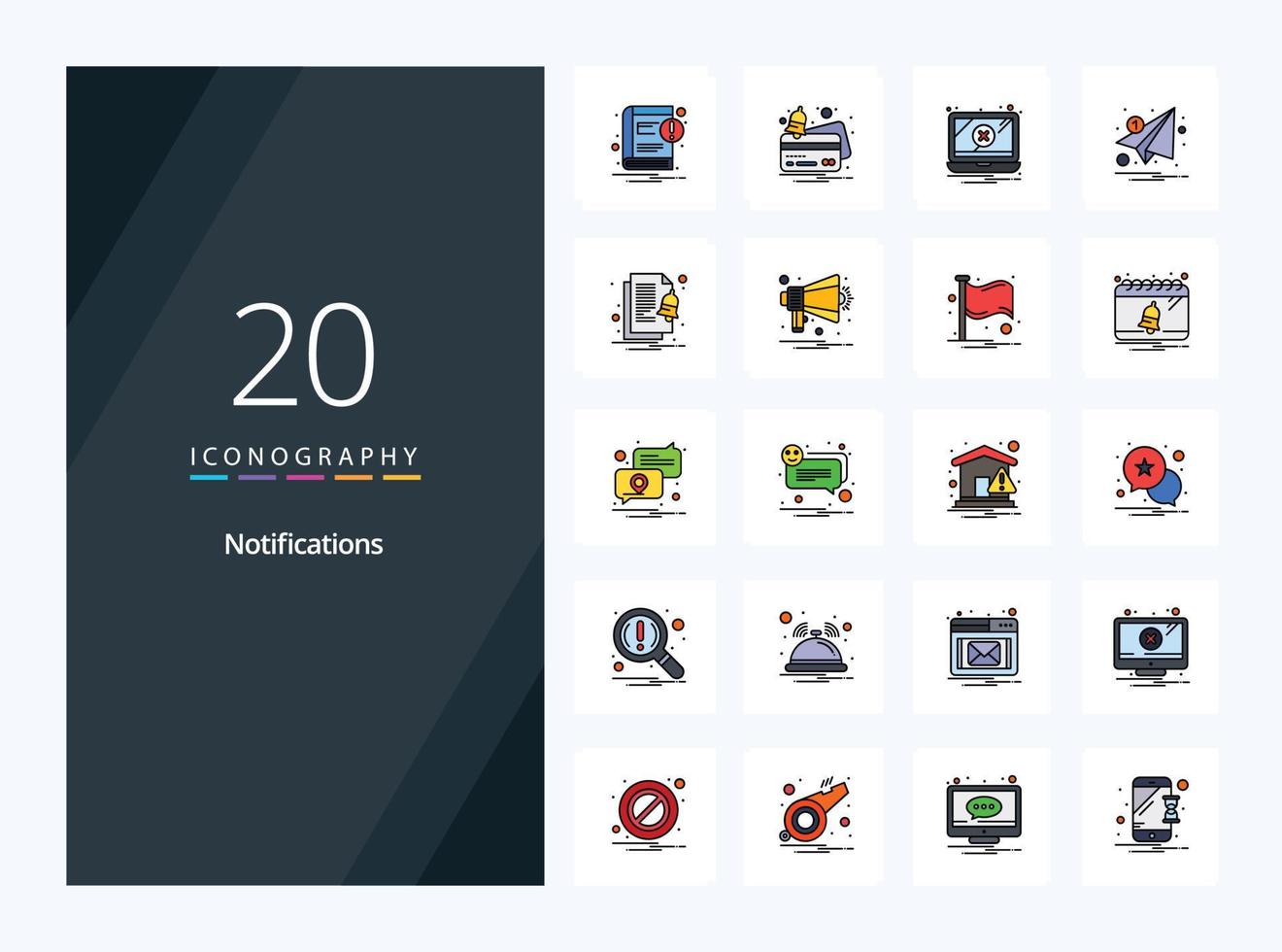 20 Notifications line Filled icon for presentation vector