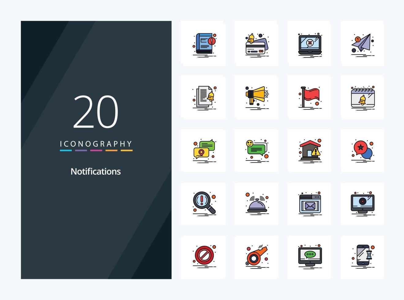 Icono lleno de línea de 20 notificaciones para presentación vector