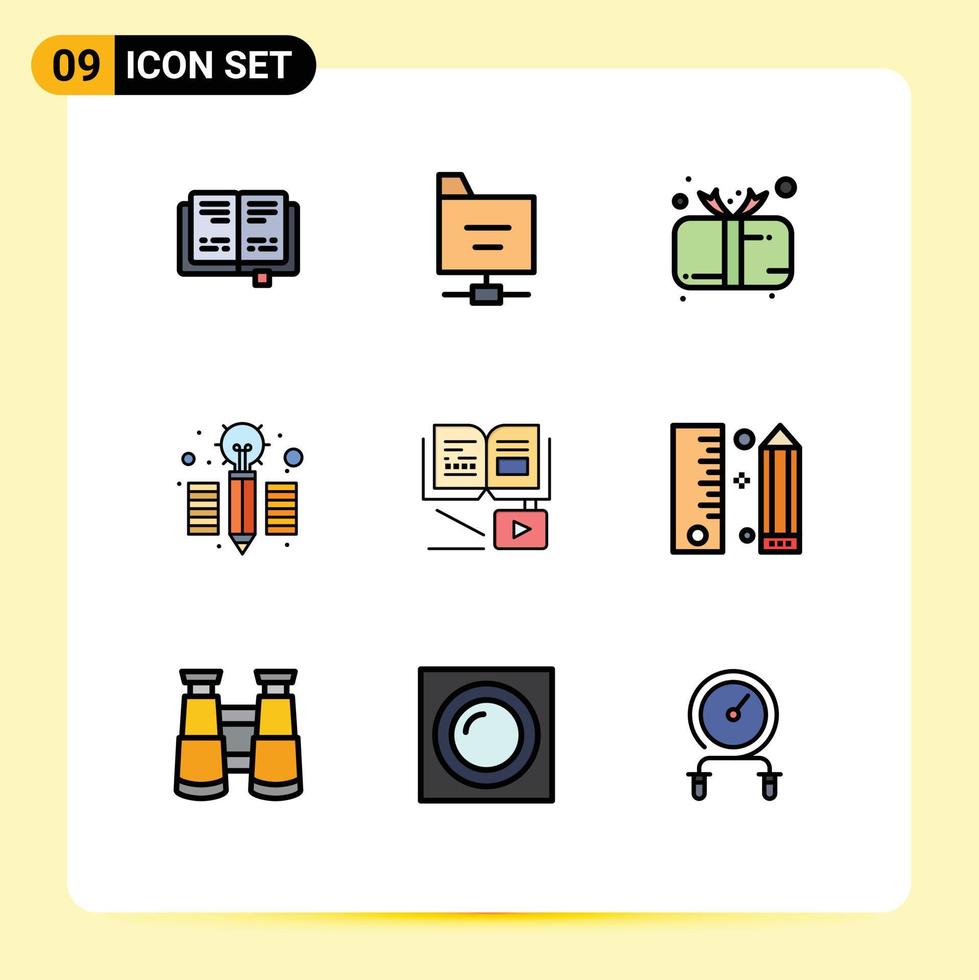 9 Universal Filledline Flat Color Signs Symbols of education knowledge child growth idea Editable Vector Design Elements