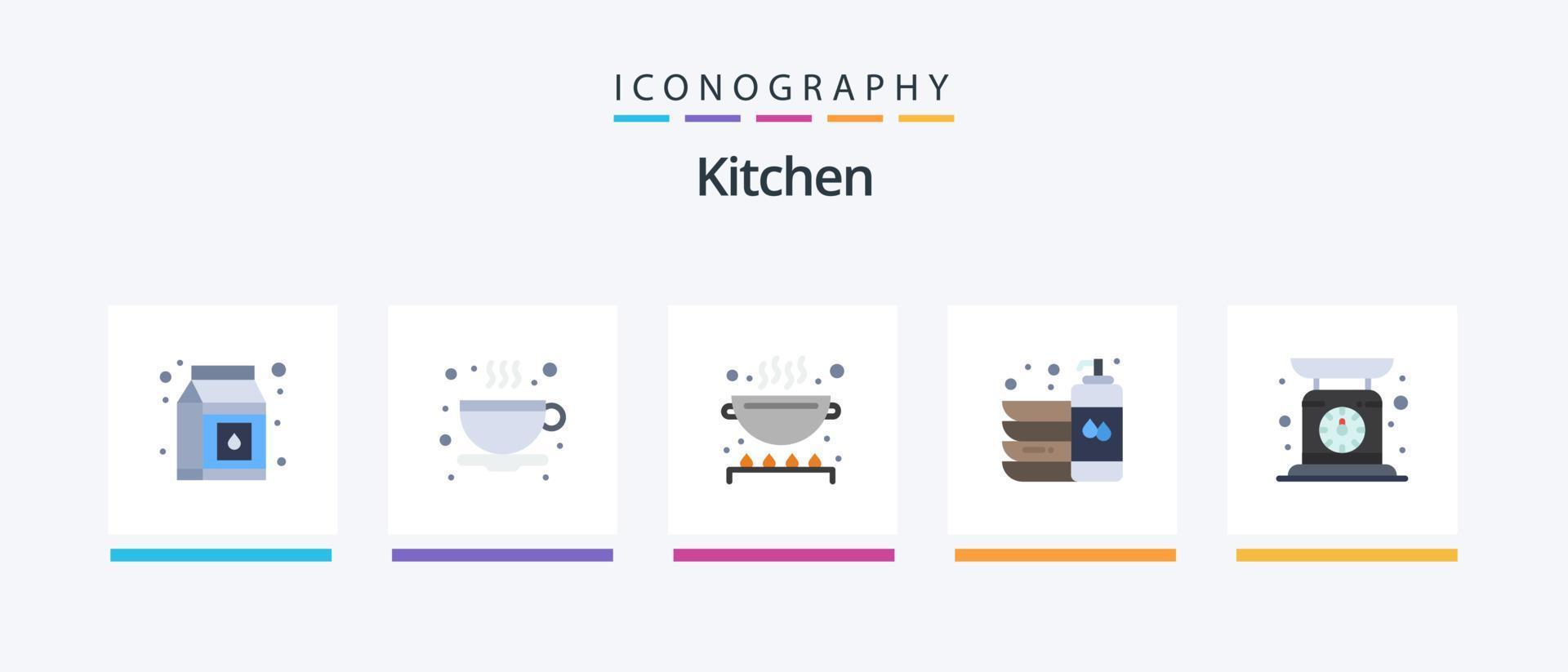 Kitchen Flat 5 Icon Pack Including scale. check weight. kitchen. wash. dish. Creative Icons Design vector