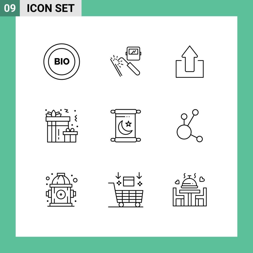 Stock Vector Icon Pack of 9 Line Signs and Symbols for party celebration factory gift up Editable Vector Design Elements