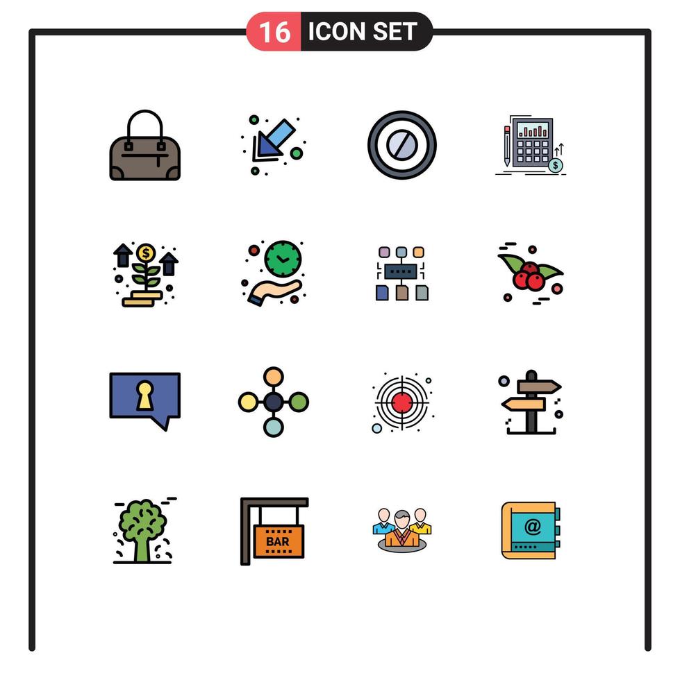 Universal Icon Symbols Group of 16 Modern Flat Color Filled Lines of clock startup calculation money market Editable Creative Vector Design Elements